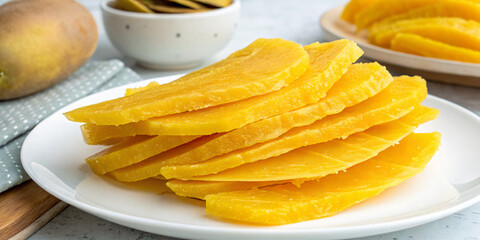 Dried Mango Slices on a White Plate