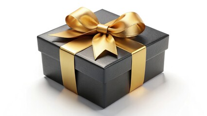 Fototapeta premium Elegant black gift box with gold bow, 3D rendered. Premium packaging for holidays, birthdays, or anniversaries.