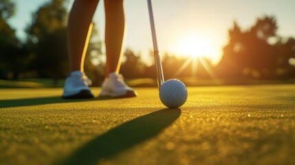 Precision approach putting on golf course for professional and amateur golfers