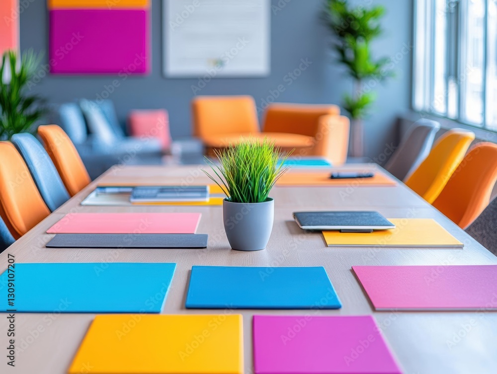 Poster a tranquil indoor setting featuring a stylish table adorned with lush green potted plants creating a