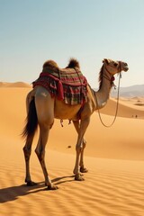 Camel on sand dunes with straw bending its back, weight, dunes, straw