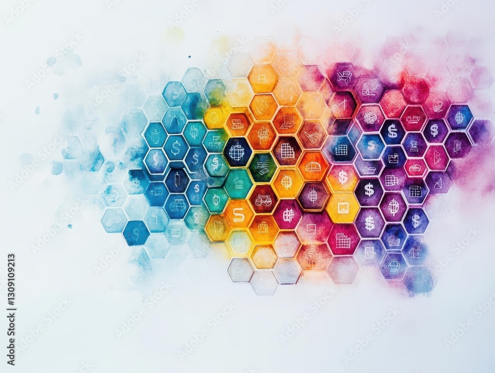 Poster vibrant hexagonal design featuring inspirational phrase the future of the internet capturing innovat