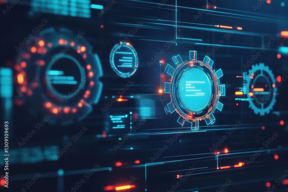 Poster futuristic user interface display with glowing circular elements evoking a sense of advanced technol
