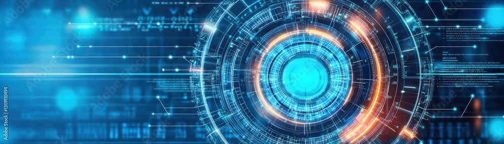 Aufkleber futuristic technology background featuring vibrant blue circle illuminating a modern digital atmosph