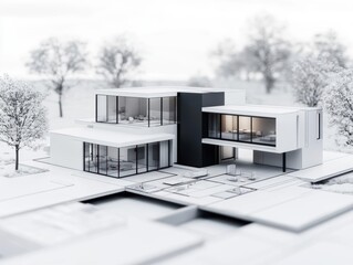 Architectural Model of a Modern House with Abundant Showcasing Contemporary Design Aesthetic and Open Airy Indoor Environment