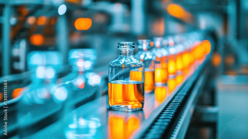 Poster a row of elegant glass bottles filled with colorful liquid in a bright and inviting setting creating