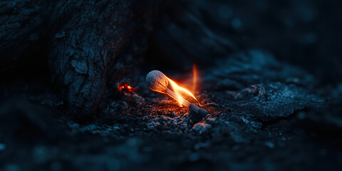 

Flickering Match Illuminating Complete Darkness