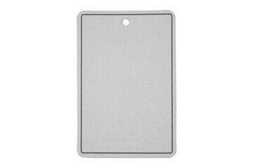 The soft-looking white price tag is a vertical rectangular piece with a hole punched at the top.