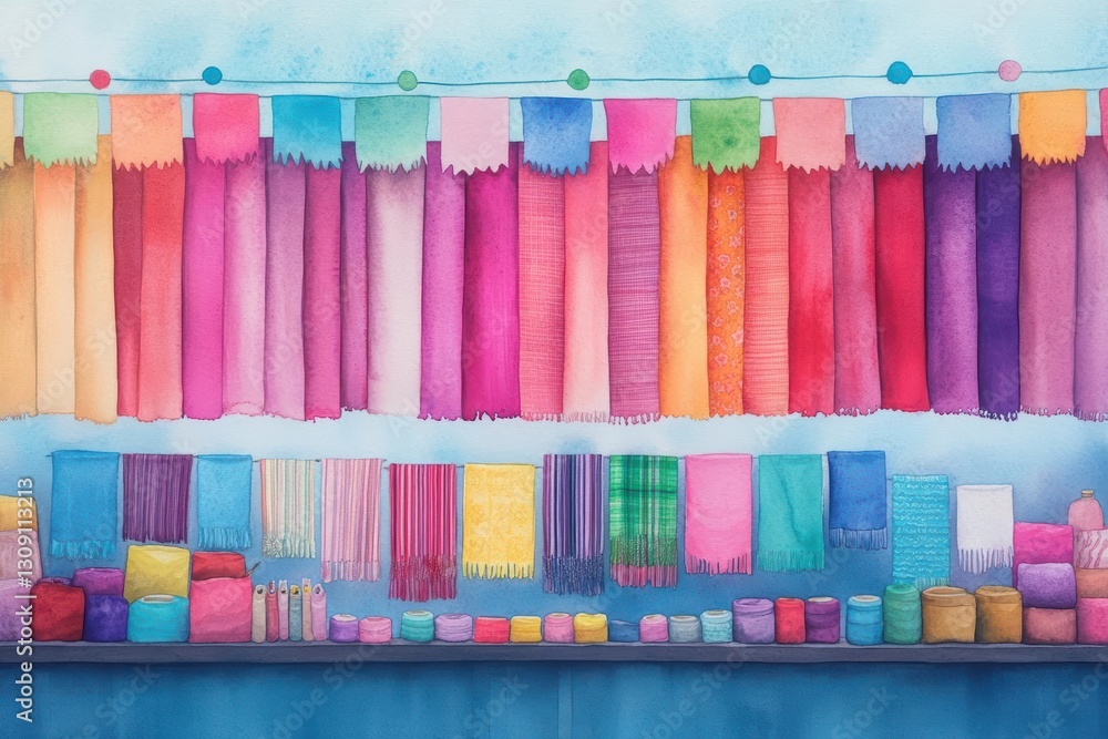 Poster vibrant and playful display of colorful geometric blocks suspended from a string creating a whimsica
