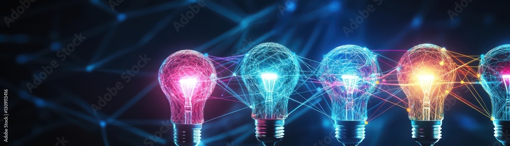 Poster vibrant array of colorful light bulbs illuminating a dark space creating a lively and energetic atmo