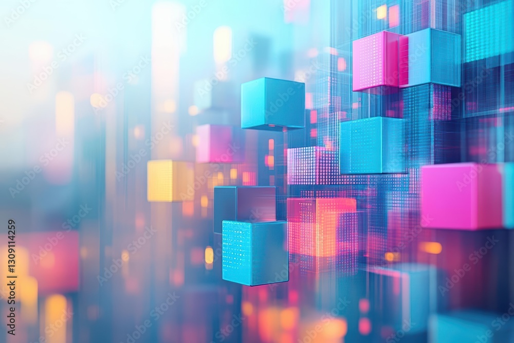 Poster intricate abstract background featuring three dimensional cubes in a multicolored palette creating a