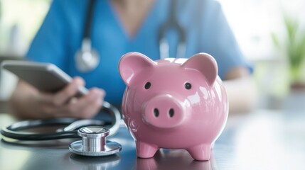 Examining Financial Health: Piggy Bank and Medical Professional Concept