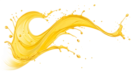 yellow liquid splash isolated on transparent background