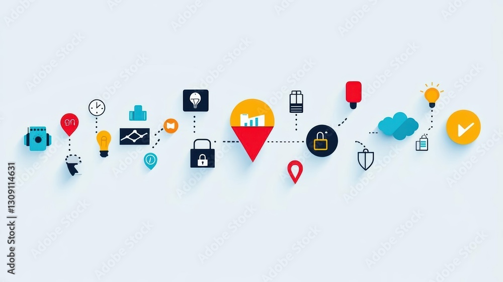 Poster diverse collection of icons featuring unique shapes and designs displayed in a clean and modern arra
