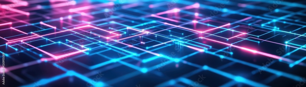 Poster vibrant abstract background featuring glowing lines and geometric squares creating a dynamic and ene
