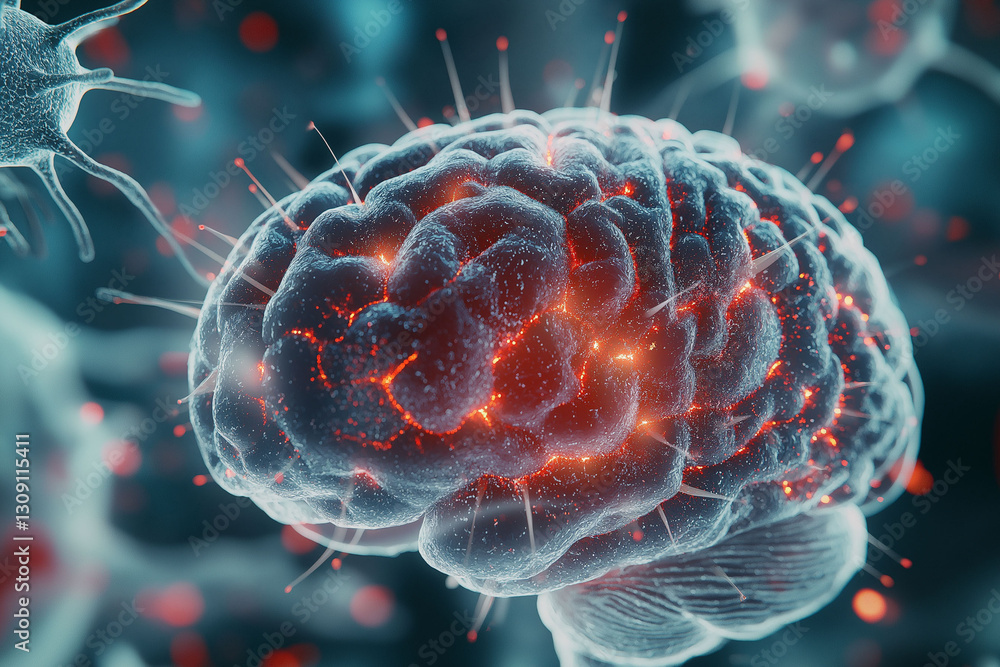 Poster microglia brain. immune cells. neuroscience. neurodegeneration. inflammation. human brain image high