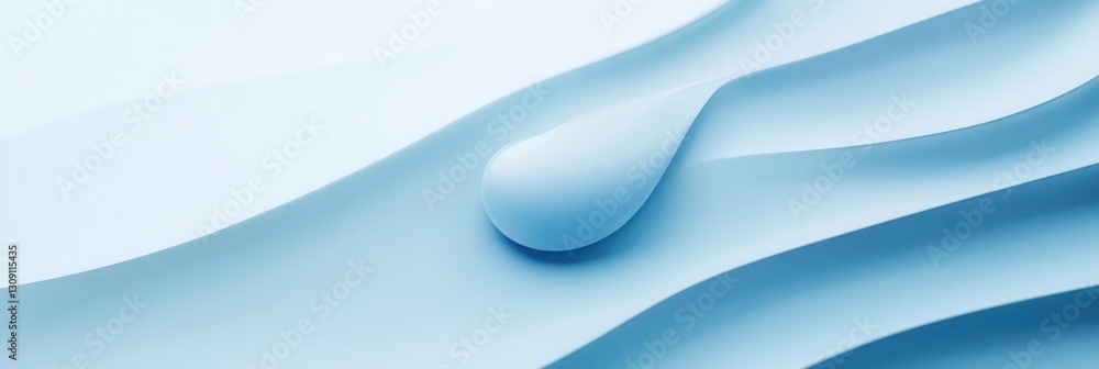 Poster Minimalist milk drop logo design showcasing soft blues and whites, emphasizing smooth curves and modern aesthetics for dairy branding