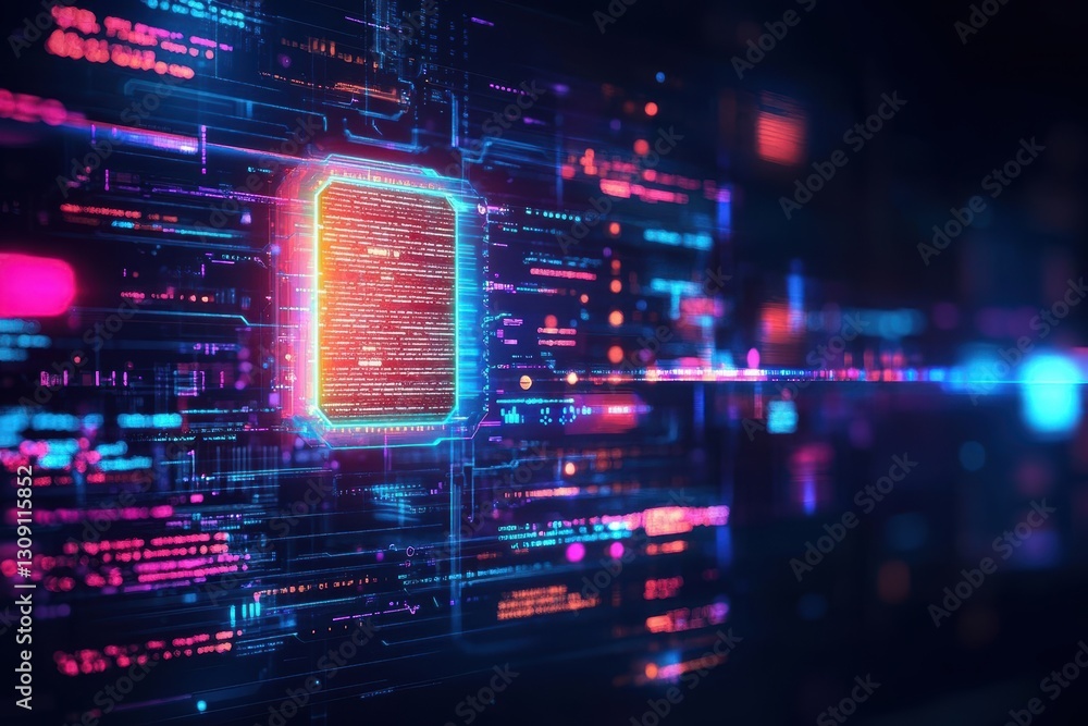 Poster intricate security lock displayed on modern computer screen surrounded by abstract digital patterns 