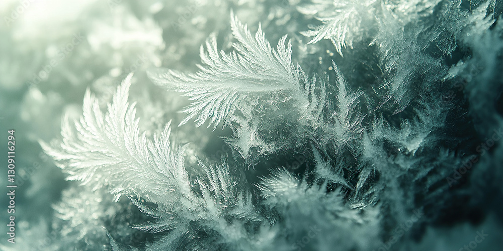 Wall mural delicate frost patterns on a winter windowpane