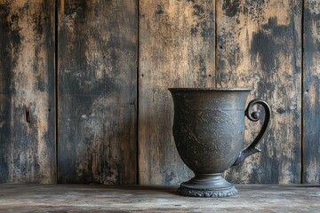 Antique Goblet on Rustic Wooden Shelf.