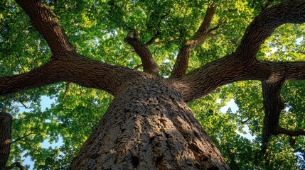Naklejka premium Big oak tree seen from below