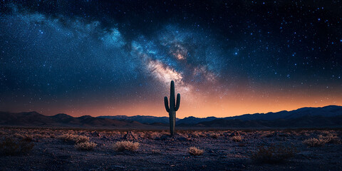 

Solitary Cactus Illuminated by a Vast Desert Night Sky
