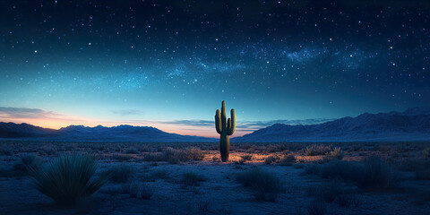 

Solitary Cactus Under a Vast Desert Night Sky