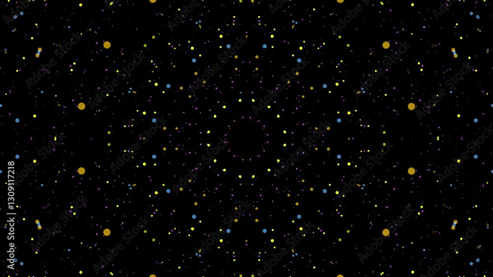 Poster loopable abstract particle explosion - shimmering cosmic kaleidoscopic mandala with radiant fractal 