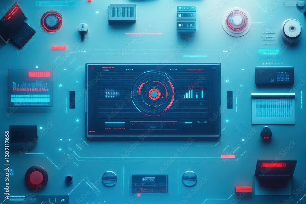 Poster diverse electronic devices displayed on a computer screen showcasing modern technology in a bright w