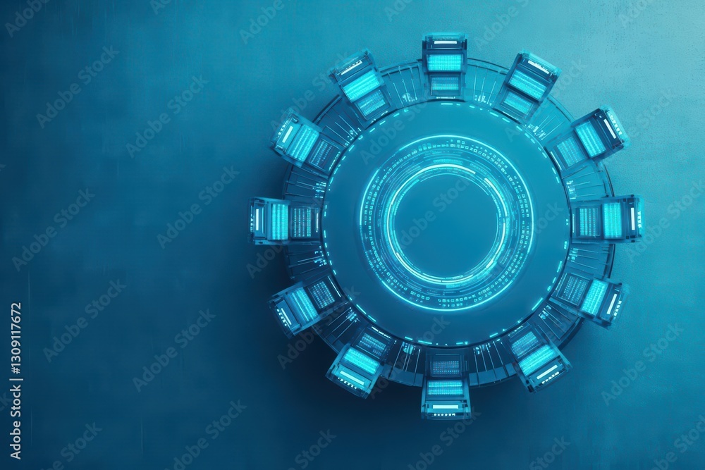 Poster vibrant circular blue background featuring intricate circular shape evoking calmness and harmony in 