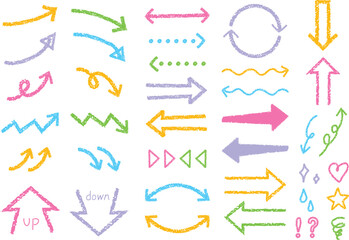 クレヨン風ベクター矢印のセット　ポップカラー