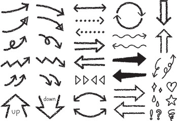 クレヨン風ベクター矢印のセット　黒