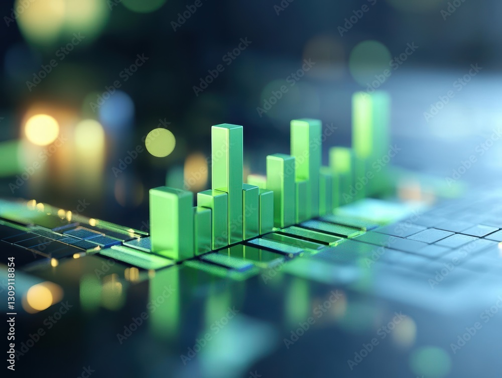 Poster vibrant green bar chart displayed on a modern computer screen illustrating data trends and insights 