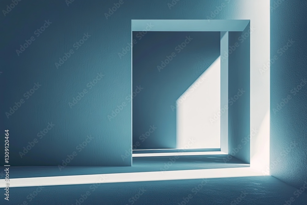 Poster abstract minimalist architecture interior design with light and shadow effects blue walls and white 