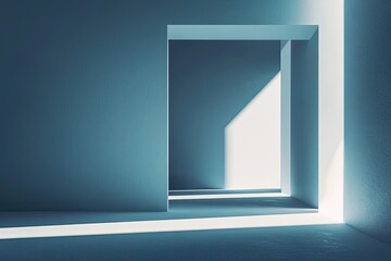 Abstract Minimalist Architecture Interior Design with Light and Shadow Effects Blue Walls and White Light Source