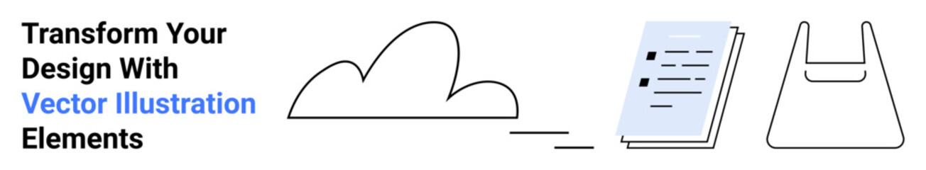 Cloud outline, stacked document, and shopping bag icon in modern vector style. Ideal for graphic design, branding, communication resources, creative projects, web design, education marketing flat