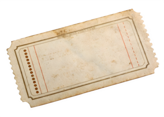 empty old paper ticket isolated on transparent background