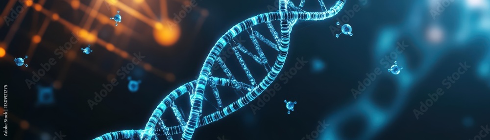 Poster intricate dna helix illuminated against a dark background highlighting the complexity of life and ge