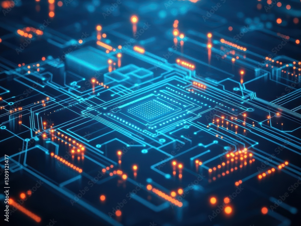 Poster illuminated circuit board with radiant lights creating a futuristic and technological atmosphere hig