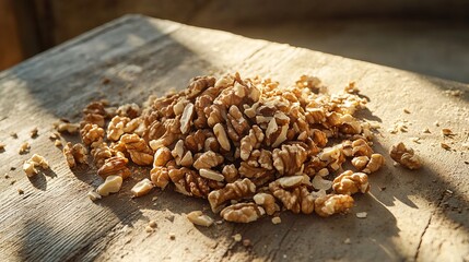 Obraz premium Delicious Shelled Walnuts Organic Healthy Food Natural Snack Brown Wooden Background Rustic Table Autumn Harvest Photography High Resolution Image 