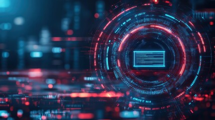 Obraz premium Futuristic Cityscape at Night Illuminated by Vibrant Red and Blue Lights Creating a Dynamic and Energetic Urban Atmosphere with Modern Architecture