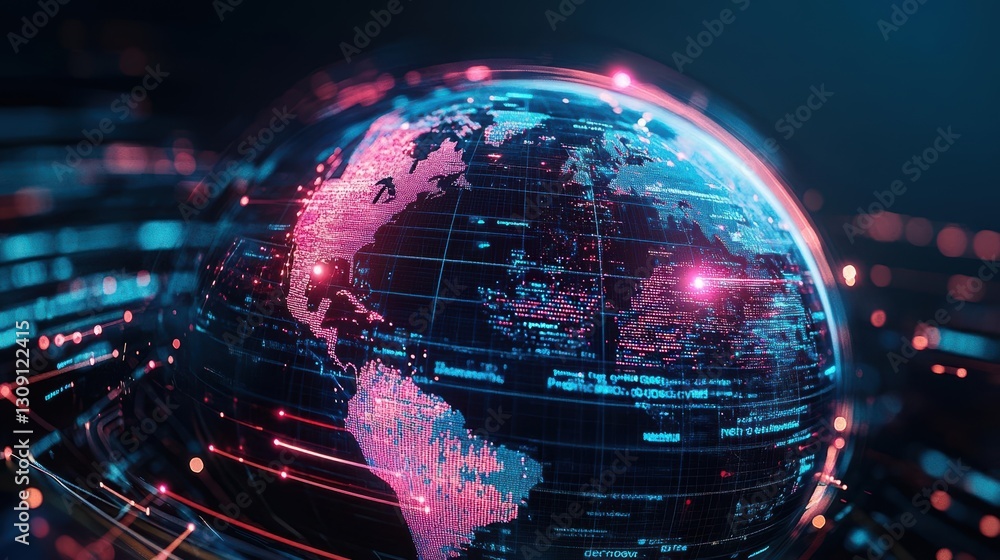Poster illuminated globe featuring detailed world map with vibrant colors representing continents oceans an
