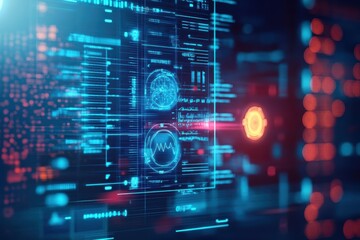Futuristic Digital Interface Displaying Complex Data Visualizations and User Interaction Elements Creating an Engaging Tech Environment for Users