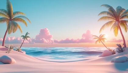 Fototapeta premium Beautiful tropical paradise beach scene with palm trees and ocean