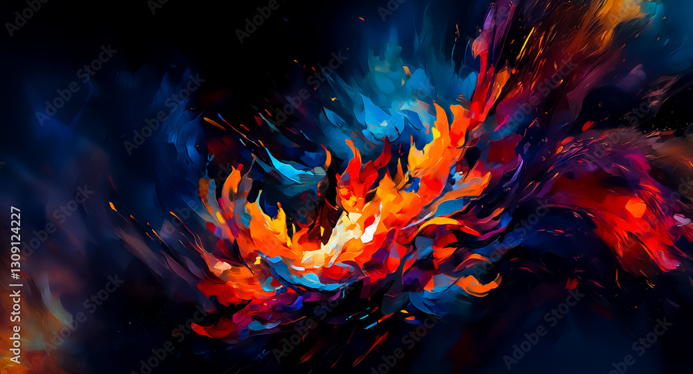 Poster vibrant abstract background featuring dynamic color bursts. swirls of deep blue contrast beautifully