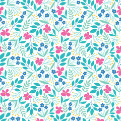 Seamless pattern with spring floral design. Botanical vector background design for wrapping paper, textile and fabrics