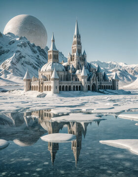 ciudad retrofuturista en un planeta congelado