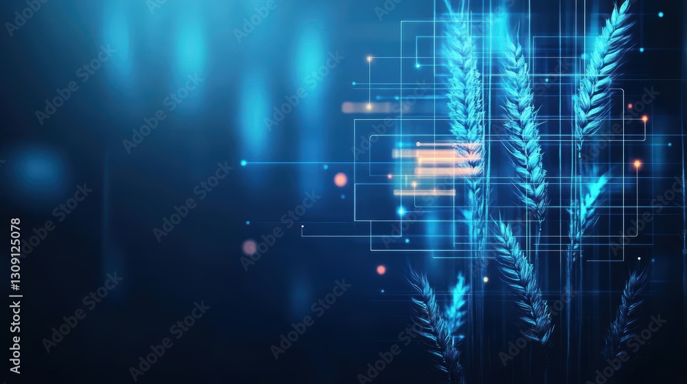 Poster vibrant blue abstract background complemented by lush green plant creating a harmonious blend of nat