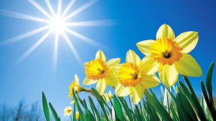 Vibrant Yellow Daffodils in Full Bloom, Bathed in Warm Spring Sunshine, High-Resolution Nature Photo