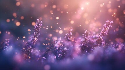 Lavender flowers in pastel purple and pink colors with a blurred background of soft bokeh lights.